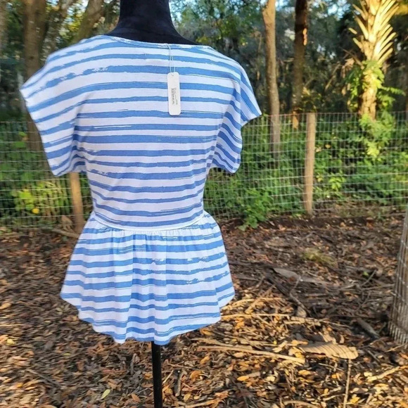 New Charming Charlie Womens Striped Peplum Shirt Blue White Top Short Sleeve S. - Picture 4 of 13